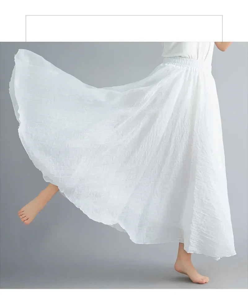 Fashion Cotton Linen Clothes Women Skirts Maxi Y2k Elegant Beach Saia Ropa Mujer Casual Vestido Boho Long Skirt Faldas Harajuku