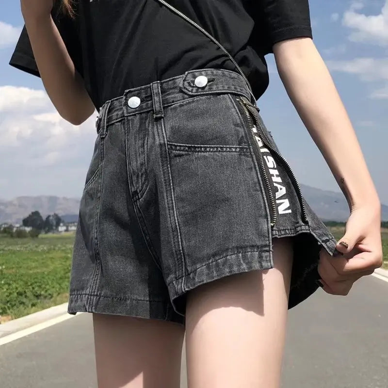 Women's Korean Y2K Black Denim Shorts