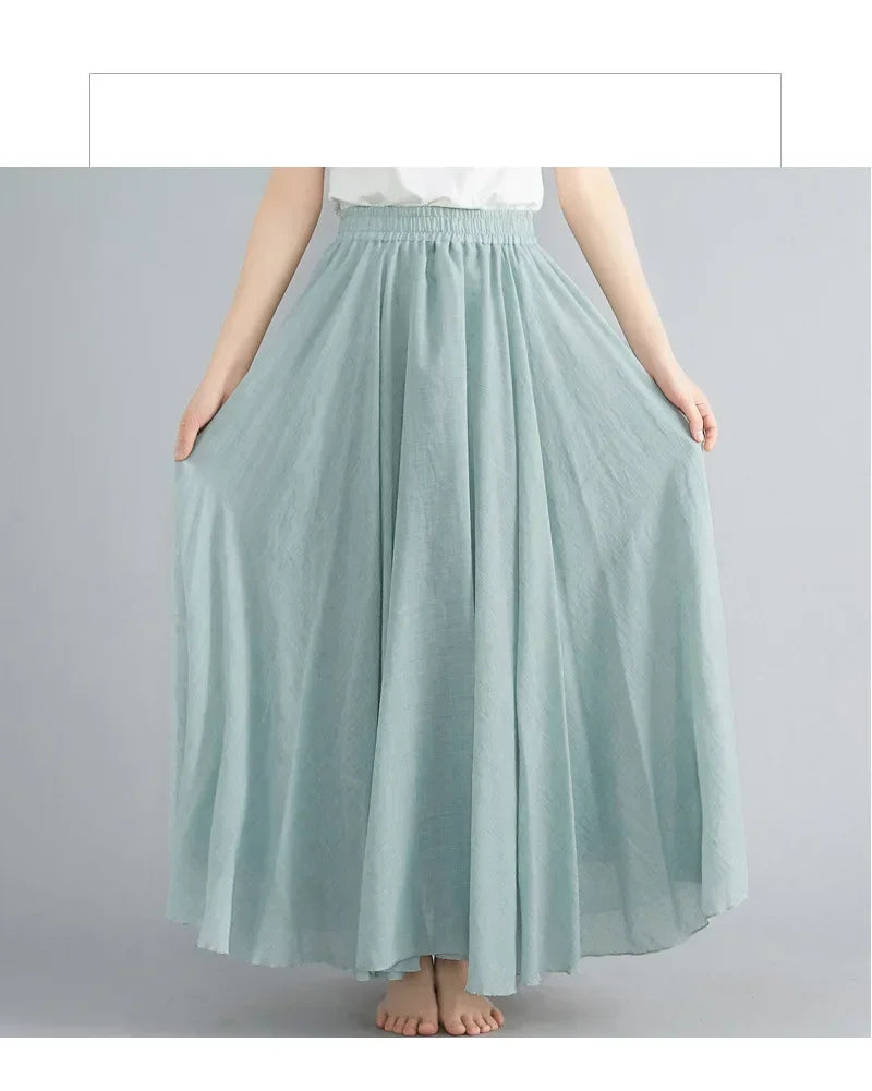 Fashion Cotton Linen Clothes Women Skirts Maxi Y2k Elegant Beach Saia Ropa Mujer Casual Vestido Boho Long Skirt Faldas Harajuku