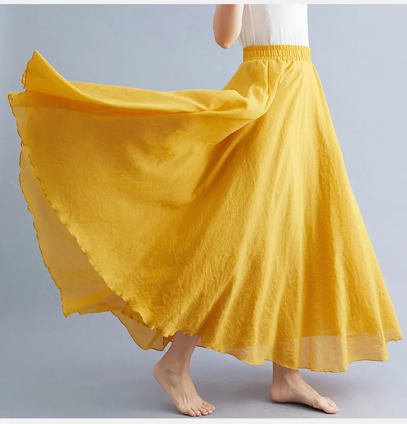 Fashion Cotton Linen Clothes Women Skirts Maxi Y2k Elegant Beach Saia Ropa Mujer Casual Vestido Boho Long Skirt Faldas Harajuku