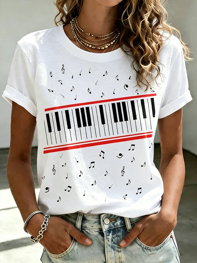 Ilstile Women's Piano Music Notes Print T-Shirts